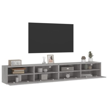 vidaXL Έπιπλα Τηλεόρασης Τοίχου 2 τεμ. Γκρι 100x30x30cm Επ. Ξύλο