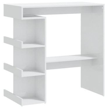 vidaXL Τραπέζι Μπαρ με Ράφια Γυαλ. Λευκό 102x50x103,5cm Επεξ. Ξύλο 1 τεμ.