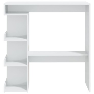 vidaXL Τραπέζι Μπαρ με Ράφια Γυαλ. Λευκό 102x50x103,5cm Επεξ. Ξύλο 1 τεμ.