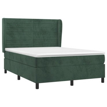 vidaXL Κρεβάτι Boxspring με Στρώμα Σκούρο Πράσινο 140x200εκ. Βελούδινο