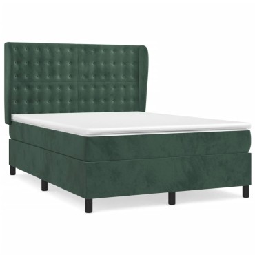 vidaXL Κρεβάτι Boxspring με Στρώμα Σκούρο Πράσινο 140x200εκ. Βελούδινο