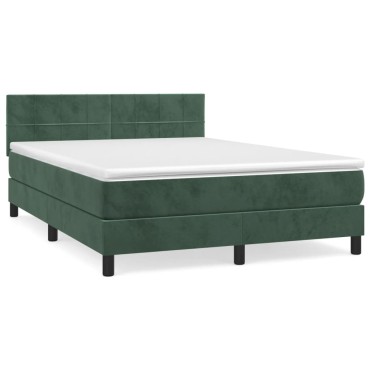vidaXL Κρεβάτι Boxspring με Στρώμα Σκούρο Πράσινο 140x200εκ. Βελούδινο