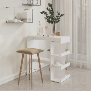 vidaXL Τραπέζι Μπαρ με Ράφια Λευκό 100x50x101,5cm από Επεξ. Ξύλο 1 τεμ.