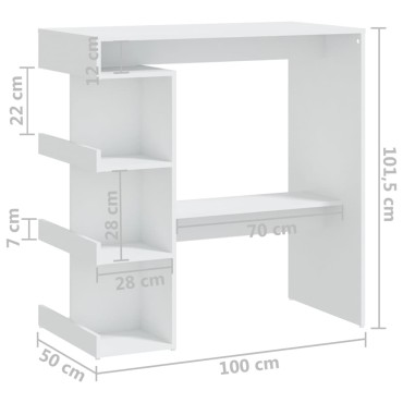 vidaXL Τραπέζι Μπαρ με Ράφια Λευκό 100x50x101,5cm από Επεξ. Ξύλο 1 τεμ.