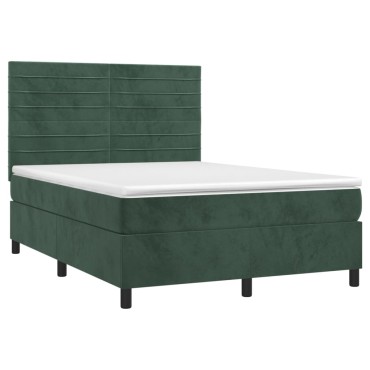 vidaXL Κρεβάτι Boxspring με Στρώμα Σκούρο Πράσινο 140x200εκ. Βελούδινο