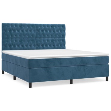 vidaXL Κρεβάτι Boxspring με Στρώμα Σκούρο Μπλε 180x200 εκ. Βελούδινο