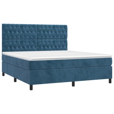 vidaXL Κρεβάτι Boxspring με Στρώμα Σκούρο Μπλε 180x200 εκ. Βελούδινο
