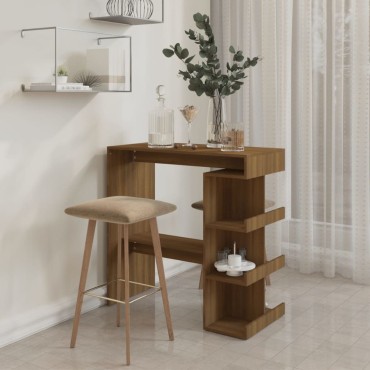 vidaXL Τραπέζι Μπαρ με Ράφια Καφέ Δρυς 100x50x101,5cm από Επεξ. Ξύλο 1 τεμ.