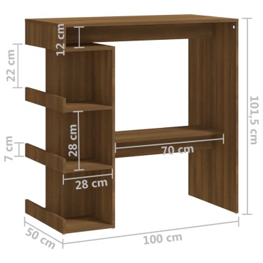 vidaXL Τραπέζι Μπαρ με Ράφια Καφέ Δρυς 100x50x101,5cm από Επεξ. Ξύλο 1 τεμ.