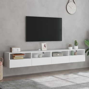 vidaXL Ντουλάπια Τηλεόρασης Τοίχου 2 τεμ. Λευκά 100x30x30cm Επεξ. Ξύλο