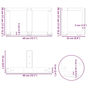 vidaXL Πόδια τραπεζιού σαλονιού σχήμα T 2 τεμ. Ανθρακί 40x25x(30-31)cm