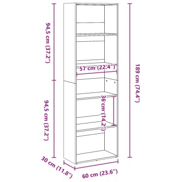 vidaXL Βιβλιοθήκη Όψη Παλαιού Ξύλου 60x30x189cm Επεξεργασμένο Ξύλο 1 τεμ.