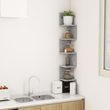 vidaXL Γωνιακή Ραφιέρα Τοίχου Γκρι Σκυρ. 20x20x127,5cm από Επεξ. Ξύλο 1 τεμ.