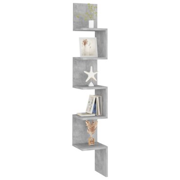 vidaXL Γωνιακή Ραφιέρα Τοίχου Γκρι Σκυρ. 20x20x127,5cm από Επεξ. Ξύλο 1 τεμ.