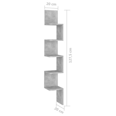vidaXL Γωνιακή Ραφιέρα Τοίχου Γκρι Σκυρ. 20x20x127,5cm από Επεξ. Ξύλο 1 τεμ.
