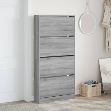 vidaXL Παπουτσοθήκη με 4 Ανακλ. Συρτάρια Γκρι Sonoma 80x21x163,5cm