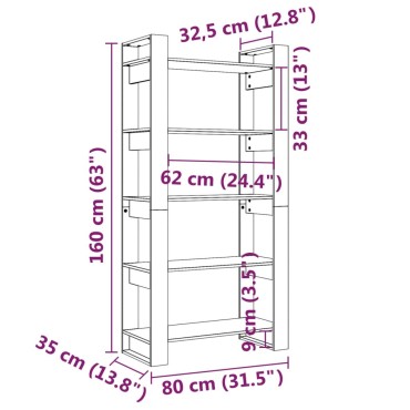 vidaXL Βιβλιοθήκη/Διαχωριστικό Χώρου 80x35x160cm Μασίφ Ξύλο 1 τεμ.