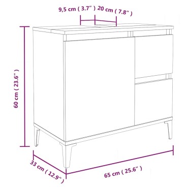 vidaXL Ντουλάπι Μπάνιου Καφέ Δρυς 65x33x60cm Επεξεργασμένο Ξύλο 1 τεμ.