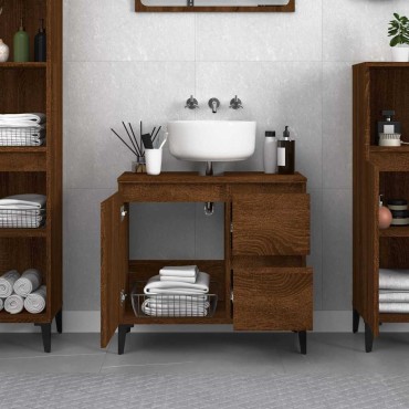 vidaXL Ντουλάπι Μπάνιου Καφέ Δρυς 65x33x60cm Επεξεργασμένο Ξύλο 1 τεμ.