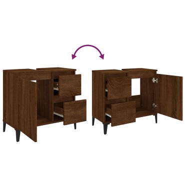 vidaXL Ντουλάπι Μπάνιου Καφέ Δρυς 65x33x60cm Επεξεργασμένο Ξύλο 1 τεμ.