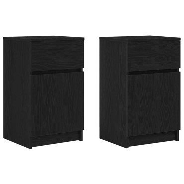 vidaXL Κομοδίνα 2 τεμ. Μαύρα 39x35x65cm από Επεξεργασμένο Ξύλο