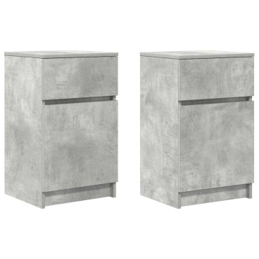 vidaXL Κομοδίνα 2 τεμ. Γκρι Σκυροδέμ. 39x35x65cm από Επεξεργ. Ξύλο