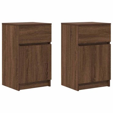vidaXL Κομοδίνα 2 τεμ. Καφέ Δρυς 39x35x65cm Επεξεργασμένο Ξύλο