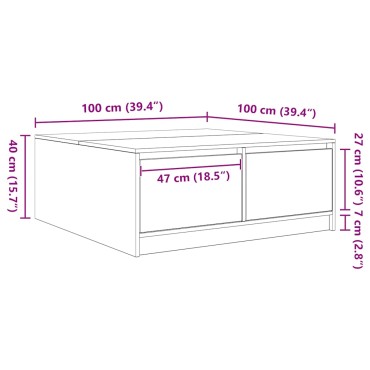 vidaXL Τραπεζάκι σαλονιού με συρτάρια Γκρι Sonoma 100x100x40cm 1 τεμ.