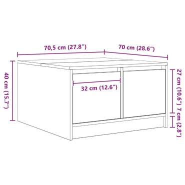 vidaXL Τραπεζάκι σαλονιού με συρτάρια Γκρι Sonoma 70,5x70x40cm 1 τεμ.
