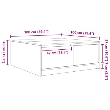 vidaXL Τραπεζάκι σαλονιού με συρτάρια Sonoma Δρυς 100x100x40cm 1 τεμ.