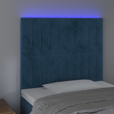 vidaXL Κεφαλάρι Κρεβατιού LED Σκούρο Μπλε 90x5x118/128cm Βελούδινο 1 τεμ.