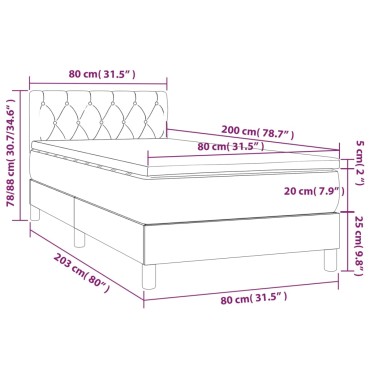vidaXL Κρεβάτι Boxspring με Στρώμα & LED Taupe 80x200 εκ. Υφασμάτινο