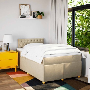 vidaXL Κρεβάτι Boxspring με Στρώμα Κρεμ 120x190cm Υφασμάτινο 1 τεμ. - Μονό