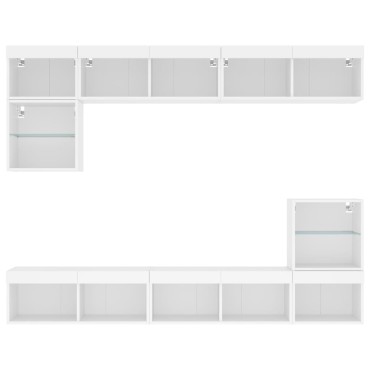 vidaXL Έπιπλα Τοίχου Τηλεόρασης 8 τεμ LED Λευκά από Επεξεργασμένο Ξύλο