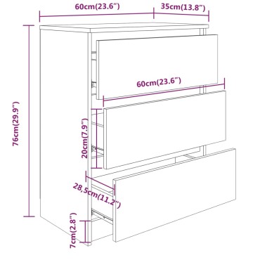 vidaXL Συρταριέρα Μαύρη 60x35x76cm από Επεξεργασμένο Ξύλο 1 τεμ.
