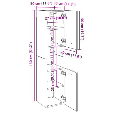 vidaXL Ντουλάπι Μπάνιου Κρεμαστό Παλ. Ξύλο 30x30x130cm από Επ. Ξύλο 1 τεμ.