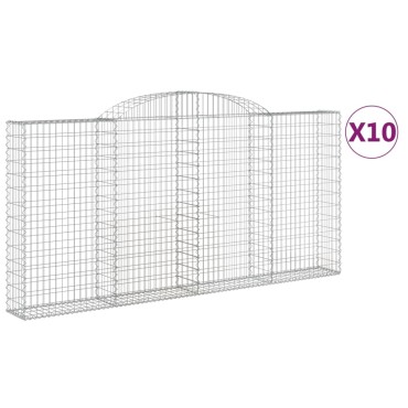 vidaXL Συρματοκιβώτια Τοξωτά 10 τεμ. 300x30x140/160 εκ. Γαλβαν. Ατσάλι
