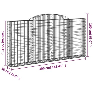 vidaXL Συρματοκιβώτια Τοξωτά 10 τεμ. 300x30x140/160 εκ. Γαλβαν. Ατσάλι