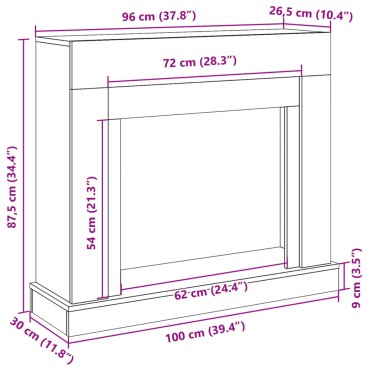 vidaXL Πλαίσιο Τζακιού Γκρι Sonoma 100x30x87,5 εκ. από Επεξ. Ξύλο