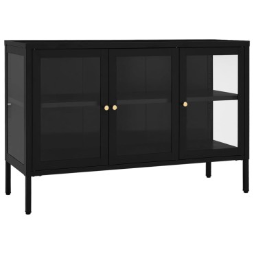 vidaXL Μπουφές Μαύρος 105x35x70cm από Ατσάλι και Γυαλί 1 τεμ.