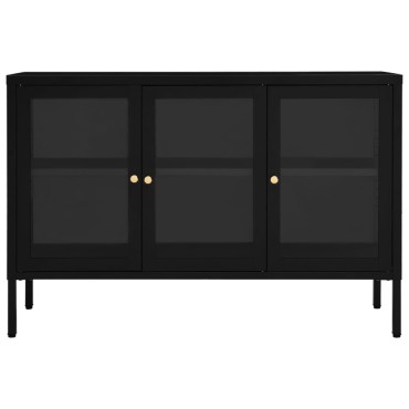 vidaXL Μπουφές Μαύρος 105x35x70cm από Ατσάλι και Γυαλί 1 τεμ.