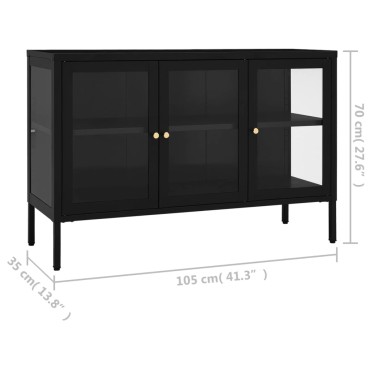 vidaXL Μπουφές Μαύρος 105x35x70cm από Ατσάλι και Γυαλί 1 τεμ.