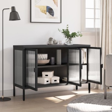 vidaXL Ντουλάπι Μαύρο 105x35x70cm από Γυαλί και Ατσάλι 1 τεμ.
