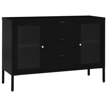 vidaXL Μπουφές Μαύρος 105x35x70cm από Ατσάλι και Ψημένο Γυαλί 1 τεμ.