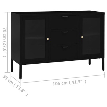 vidaXL Μπουφές Μαύρος 105x35x70cm από Ατσάλι και Ψημένο Γυαλί 1 τεμ.