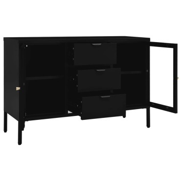 vidaXL Μπουφές Μαύρος 105x35x70cm από Ατσάλι και Ψημένο Γυαλί 1 τεμ.
