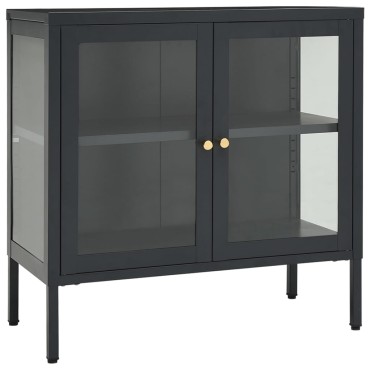 vidaXL Μπουφές Ανθρακί 70x35x70cm από Ατσάλι και Γυαλί 1 τεμ.