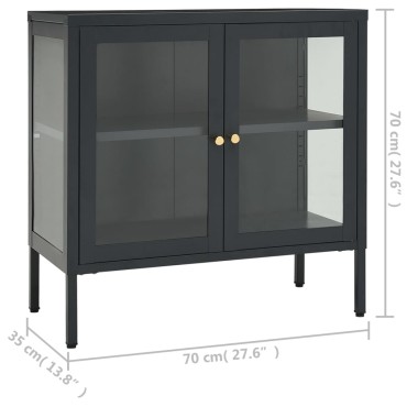 vidaXL Μπουφές Ανθρακί 70x35x70cm από Ατσάλι και Γυαλί 1 τεμ.