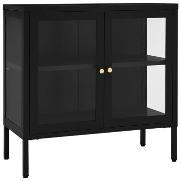 vidaXL Μπουφές Μαύρος 70x35x70cm από Ατσάλι και Γυαλί 1 τεμ.