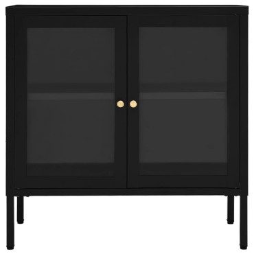 vidaXL Μπουφές Μαύρος 70x35x70cm από Ατσάλι και Γυαλί 1 τεμ.